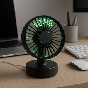 Rechargeable USB Desk Fan with LED Clock